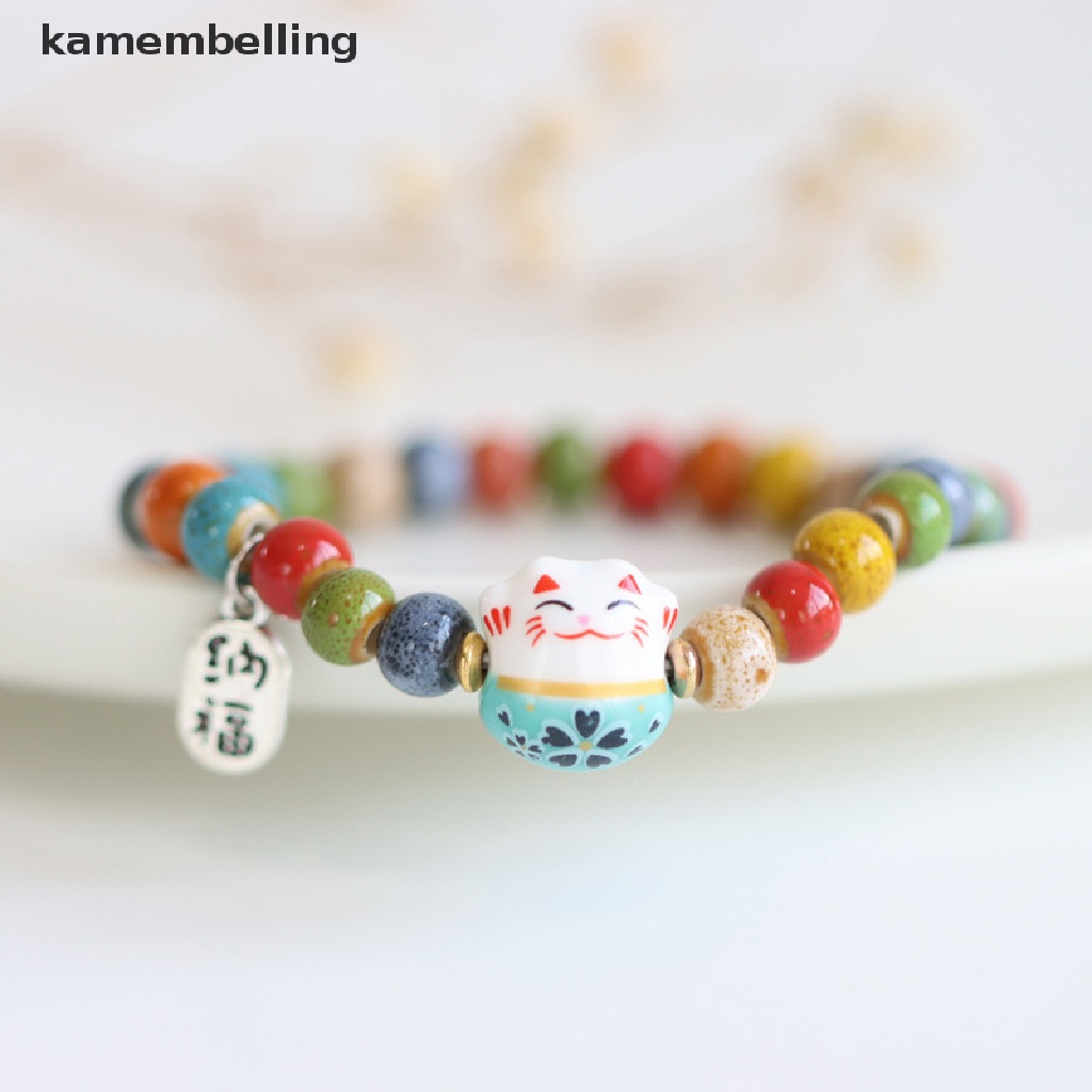 Vòng Tay Hạt Sứ Hình Mèo May Mắn Nhiều Màu Dễ Thương Tùy Chỉnh Thời Trang Cho Nữ