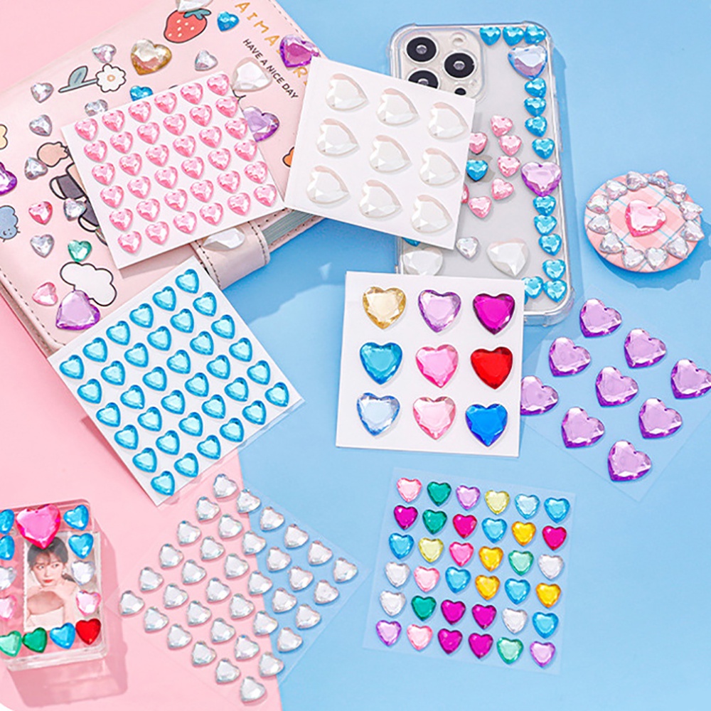 Miếng Dán Hình Trái Tim Đính Đá 3D Tự Dính Dùng Trang Trí