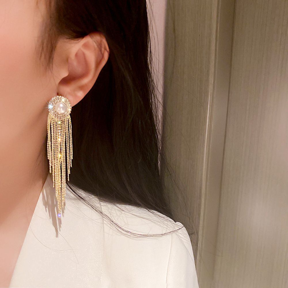 Bông Tai Mạ Bạc 925 Dáng Dài Đính Ngọc Trai Phong Cách Hàn Quốc Thời Trang Cho Nữ