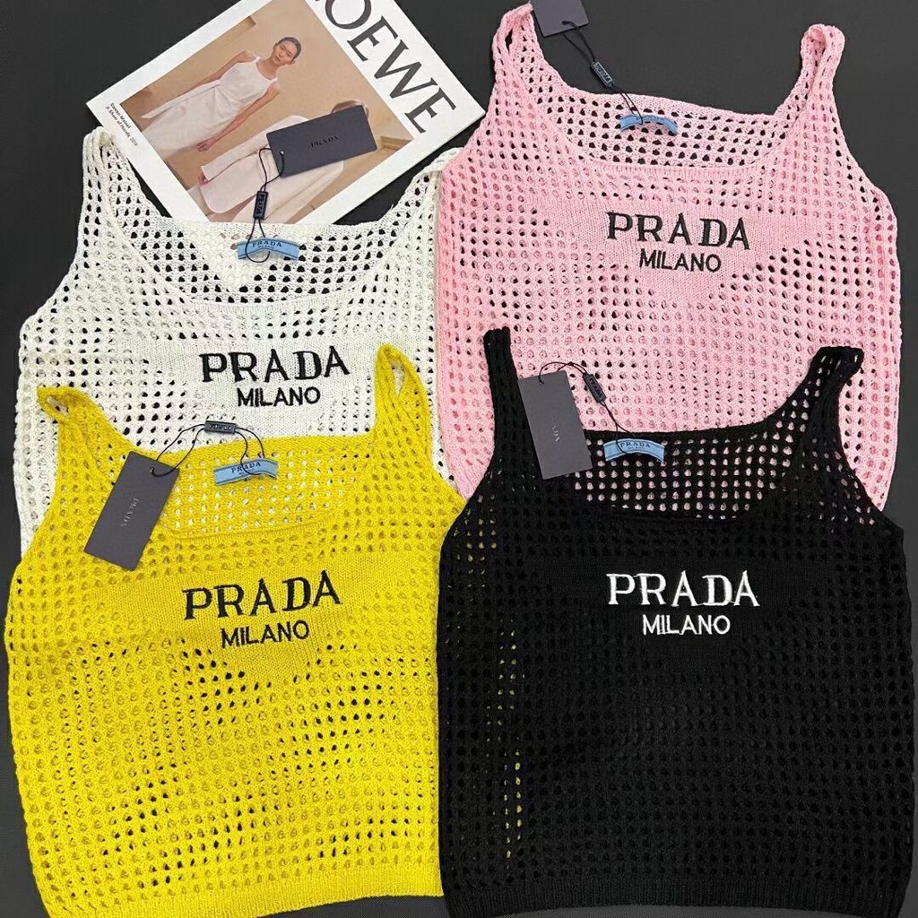 Áo Hai Dây Dệt Kim Dáng Rộng In Chữ PD Thời Trang Xuân Hè 2023 Mới Cho Bạn Gái