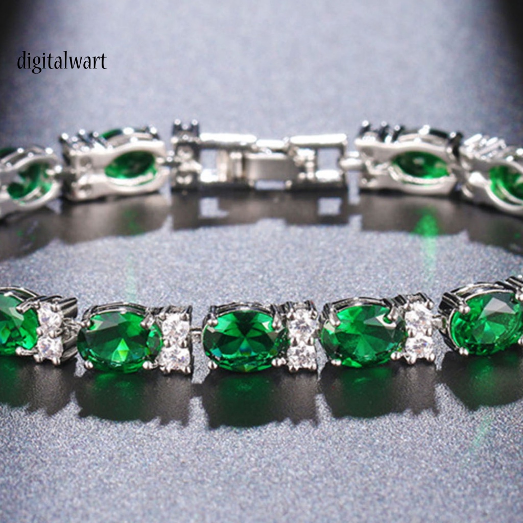 Kỹ Thuật Số| Vòng Tay Đính Đá Zircon Hình Oval Không Dễ Vỡ Thời Trang Cho Nữ