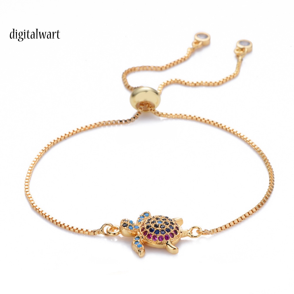Kỹ Thuật Số| Vòng Tay Hình Rùa Biển Đính Đá Lấp Lánh Điều Chỉnh Được Dành Cho Nữ