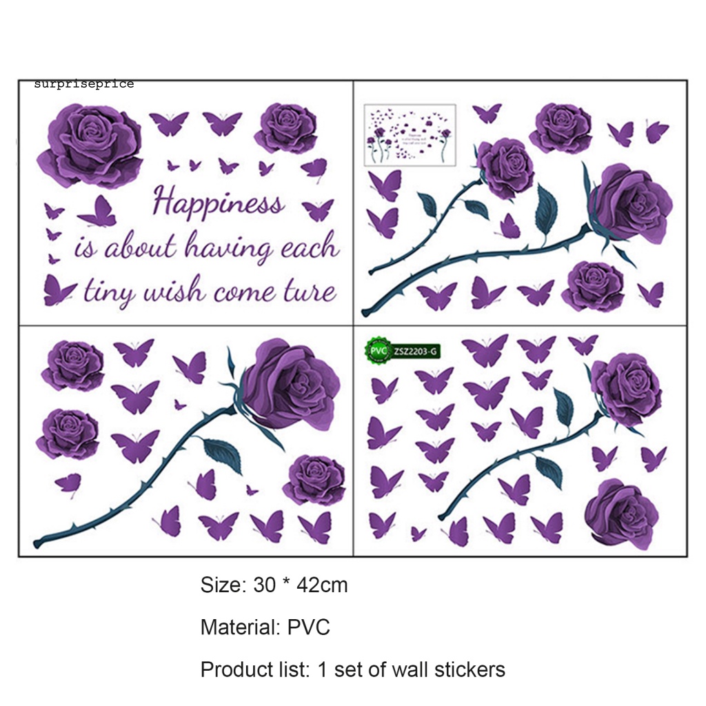 Set 4 Tấm Sticker PVC Dán Tường Họa Tiết Hoa Thanh Lịch Có Thể Tháo Gỡ Trang Trí Nhà Cửa