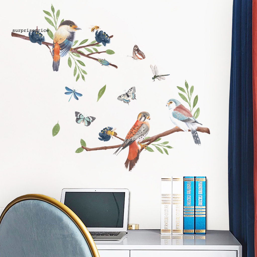 Set 2 Tấm Sticker Dán Tường Tự Dính Họa Tiết Cây Cối / Chim / Hoa Hoạt Hình Trang Trí Nhà Cửa