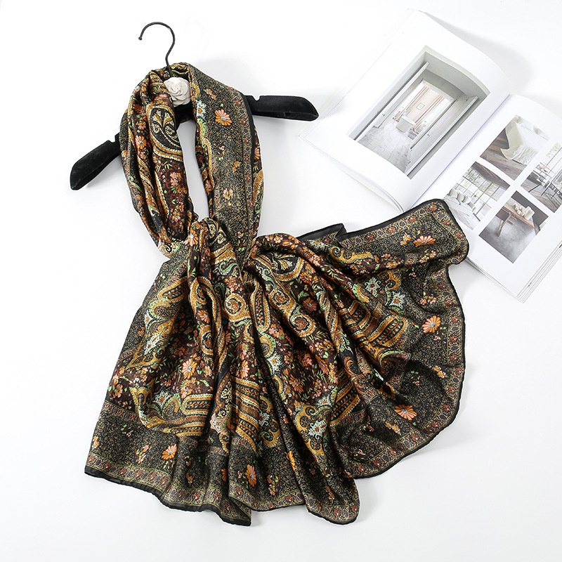 Khăn Choàng Lụa Satin 180 * 90CM In Họa Tiết Hoa Cổ Điển Thoáng Khí Mềm Mại