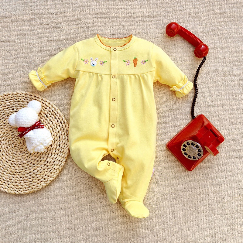 Bộ Áo Liền Quần Tay Dài 100% Cotton In Hình Thỏ Dễ Thương Cho Bé Sơ Sinh 3-12 Tháng Tuổi