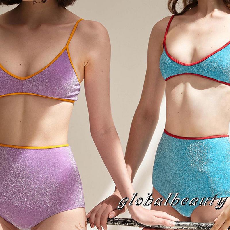 Gb-bộ Áo Crop Top 2 Dây Lấp Lánh + Quần Short Phong Cách Mùa Hè Cho Nữ