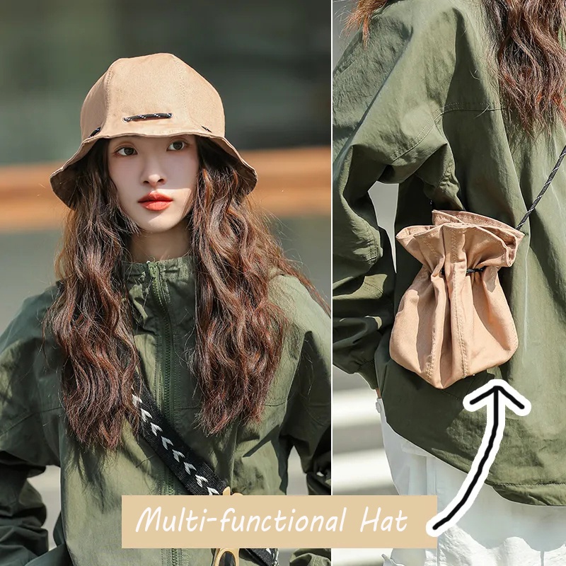 Nón Tai Bèo Vải Jean Hai Mặt Mềm Gấp Gọn Có Dây Rút Chống Nắng Đa Năng Thời Trang Mùa Hè Cho Nam Và Nữ