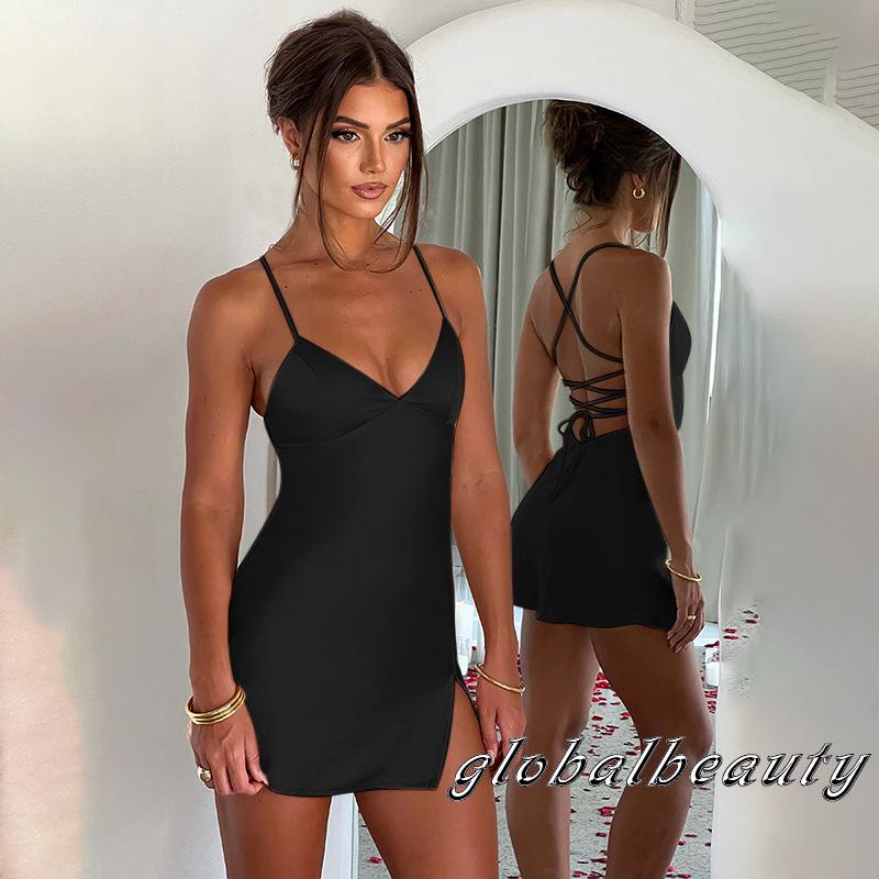 Đầm Hai Dây Cổ Chữ V Màu Sắc Đơn Giản Cho Nữ