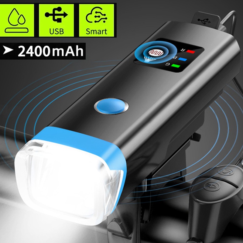 1 Đèn Pha Siêu Sáng 2400Mah Chống Thấm Nước Có Thể Sạc Lại Bằng Cổng USB Dành Cho Xe Đạp