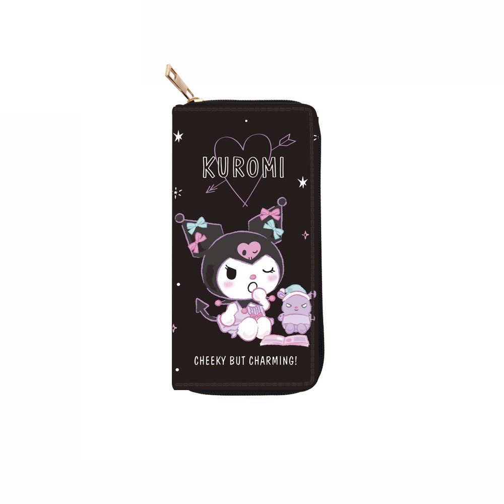 Sanrio kuromi phim hoạt hình dễ thương dây kéo dài ví da pu in sinh viên nhiều thẻ túi đựng thẻ đa chức năng 1