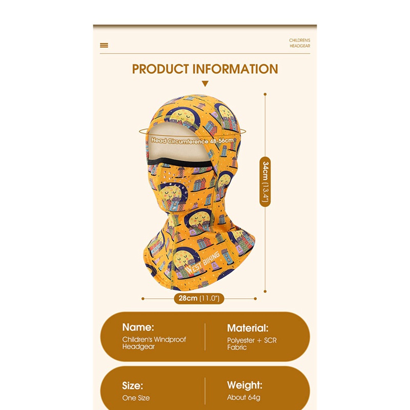 Khăn Choàng Cổ Thể Thao Che Phủ Mặt Giữ Ấm Màu Vàng Cho Trẻ Em