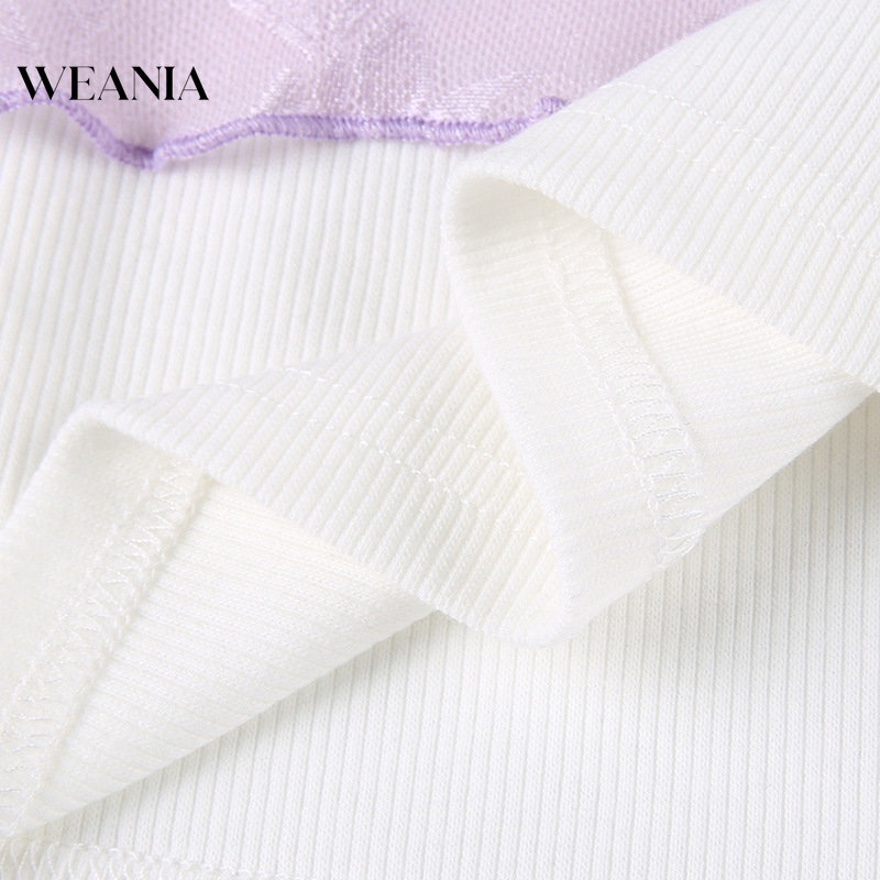 Weania Young Áo Thun Cổ Chữ V Phối Ren Chắp Vá Cho Nữ