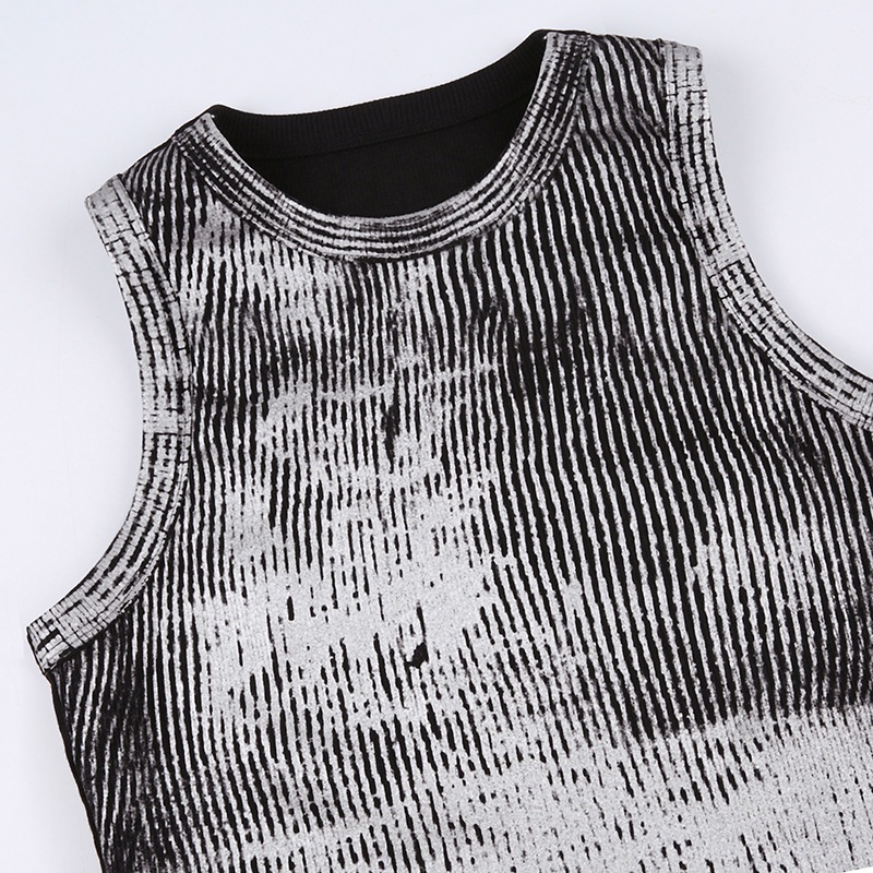 Áo Tank Top Ôm Dáng In Họa Tiết Màu Bạc Phong Cách Mới Y2k Cho Nữ