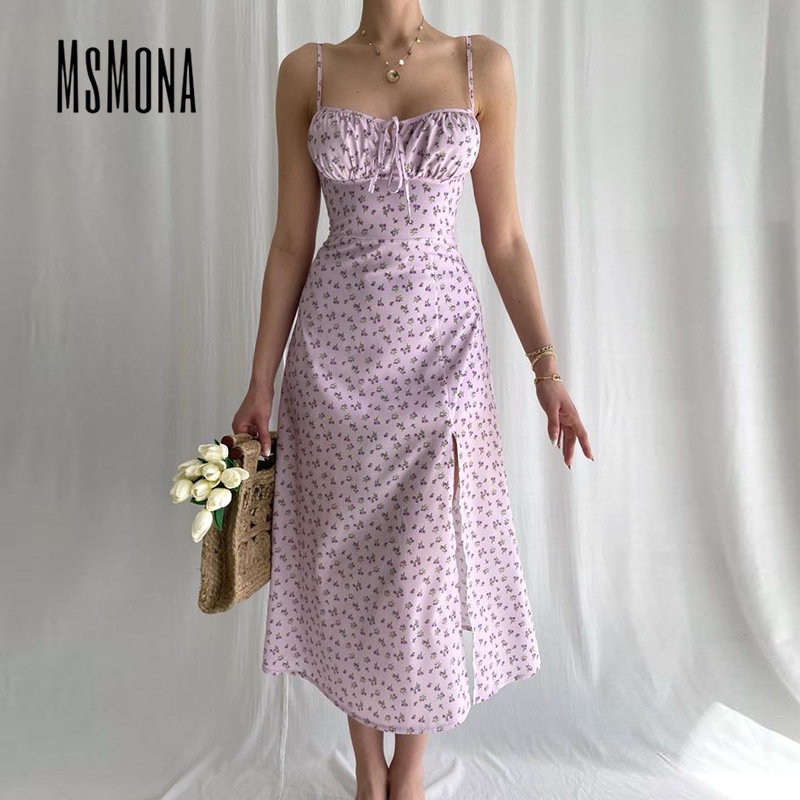 Đầm Không Tay Cổ Chữ U Màu Trơn Họa Tiết Hoa Thời Trang 2023 Cho Nữ