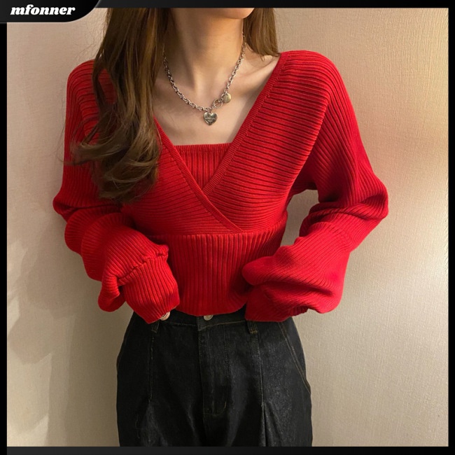 Áo Sweater Dệt Kim Tay Dài Cổ Vuông Chất Liệu Dày Dặn Màu Sắc Đơn Giản Thời Trang Cho Nữ