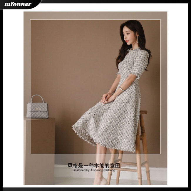 Đầm Tay Lửng Cổ Lọ Dáng Xòe Lưng Cao Cỡ Lớn Thời Trang Cho Nữ