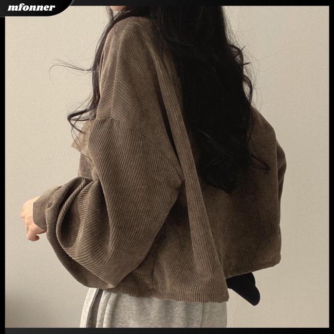 Áo Khoác Sơ Mi Tay Dài Cổ Bẻ Chất Liệu Nhung Dày Dặn Màu Sắc Đơn Giản Phong Cách Retro Cho