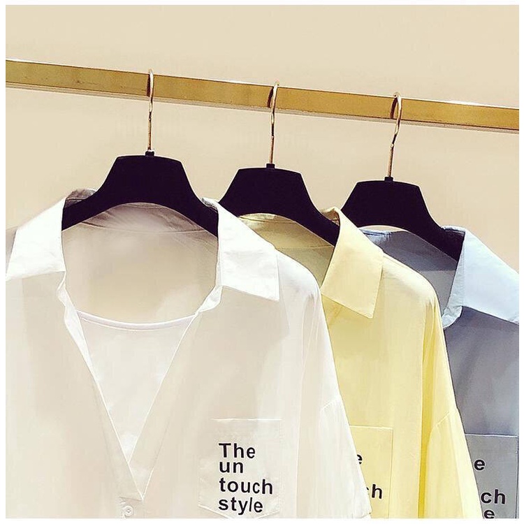 Áo Sơ Mi Nữ Ngắn Tay Dáng Rộng Màu Vàng Phong Cách Hàn Quốc Thời Trang Mới 2023