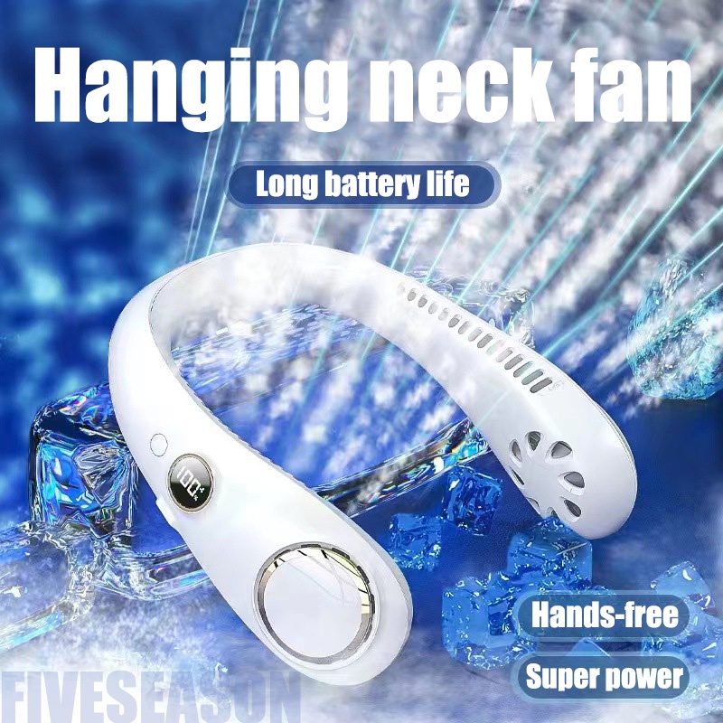 Quạt Làm Mát Đeo Cổ Không Cánh Sạc Cổng USB Có Màn Hình Kỹ Thuật Số Dành Cho Chơi Thể Thao Ngoài Trời