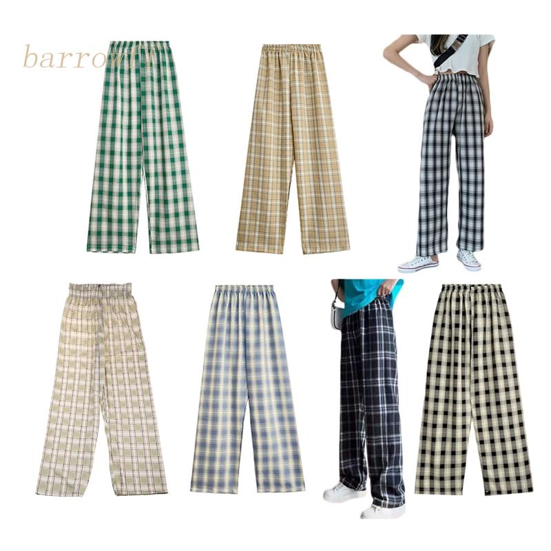 Quần ống rộng Lưng Cao Co Giãn In Họa Tiết Kẻ Ô Phong Cách Harajuku Cổ Điển Thời Trang Cho Nữ