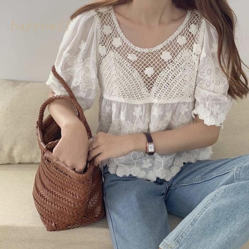 Brroa Áo Kiểu Tay Phồng Cổ Tròn Thêu Họa Tiết Phong Cách Cổ Điển Thời Trang Cho Nữ