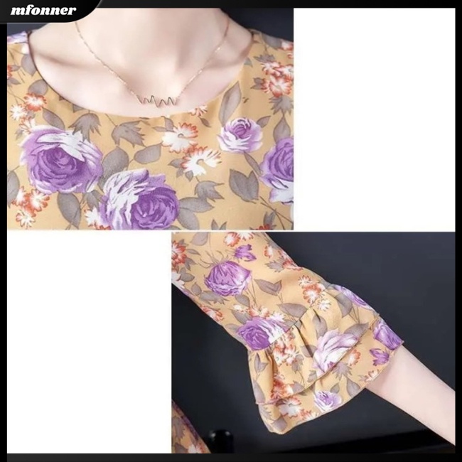 Áo Nữ Tay Ngắn Cổ Tròn Dáng Rộng In Hoa Thời Trang