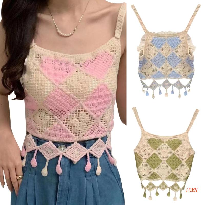 Áo Croptop Hai Dây Dệt Kim Cổ Vuông Thêu Họa Tiết Nhiều Màu Sắc Xinh Xắn Cho Nữ
