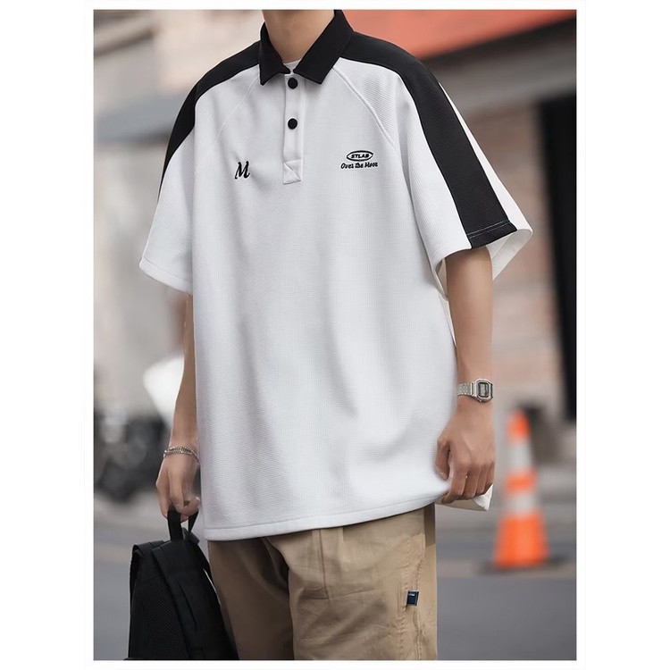 Áo polo Tay Ngắn Dáng Rộng Phối Màu Tương Phản Thời Trang Mùa Hè Phong Cách Mỹ Cho Nam