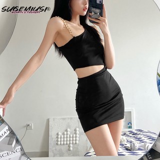 Sugemiusi Đầm Ngắn Hai Dây Ôm Eo Hở Eo Quyến Rũ Cho Nữ