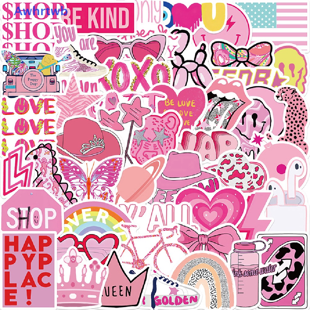 Set 100 Miếng Dán Hành Lý Màu Hồng Vẽ Hoạt Hình Graffiti Cho Nữ Mới