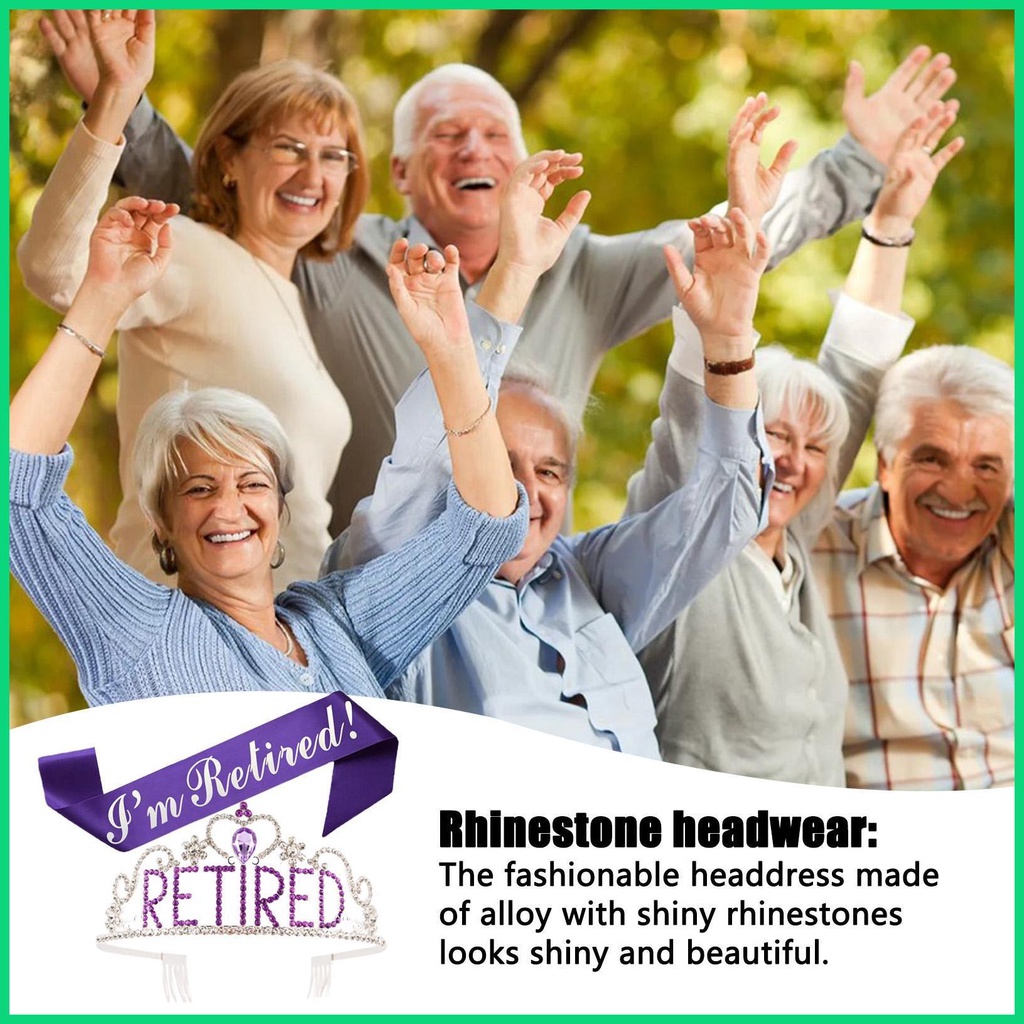 Băng Đô Đính Đá Chữ I 'M Retired Sash Với Vương Miện Chống Trượt Dùng Trang Trí Lễ Hội