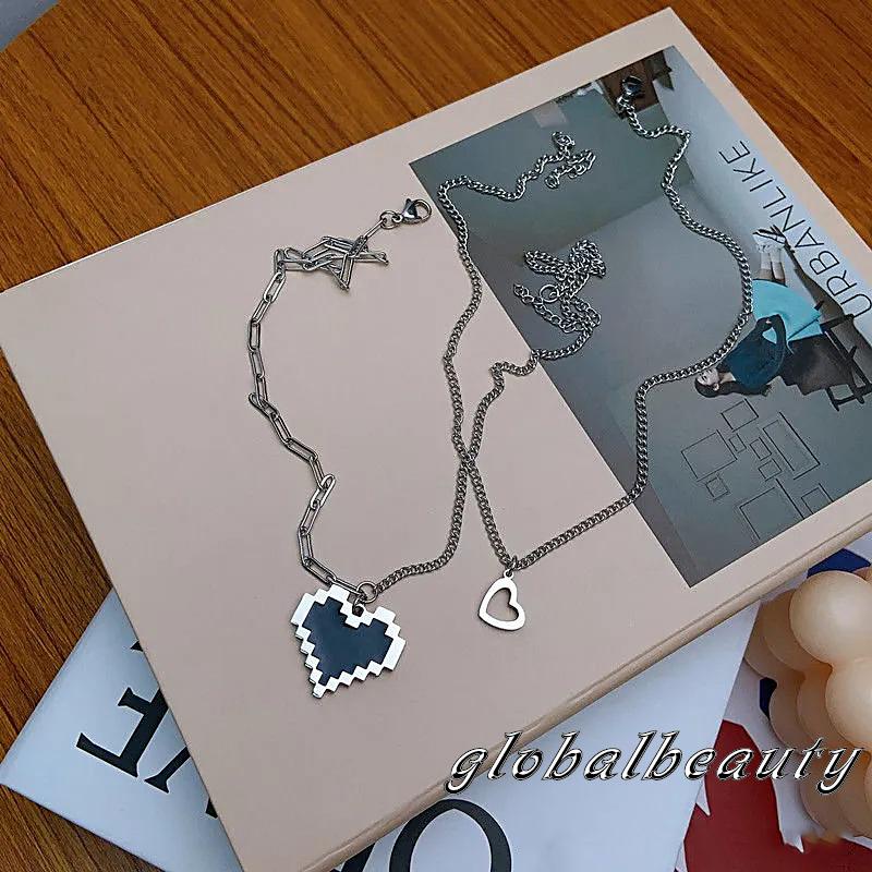 Dây Chuyền Hai Lớp Mặt Trái Tim Màu Đen Phong Cách Hip Hop Thời Trang Cho Nữ