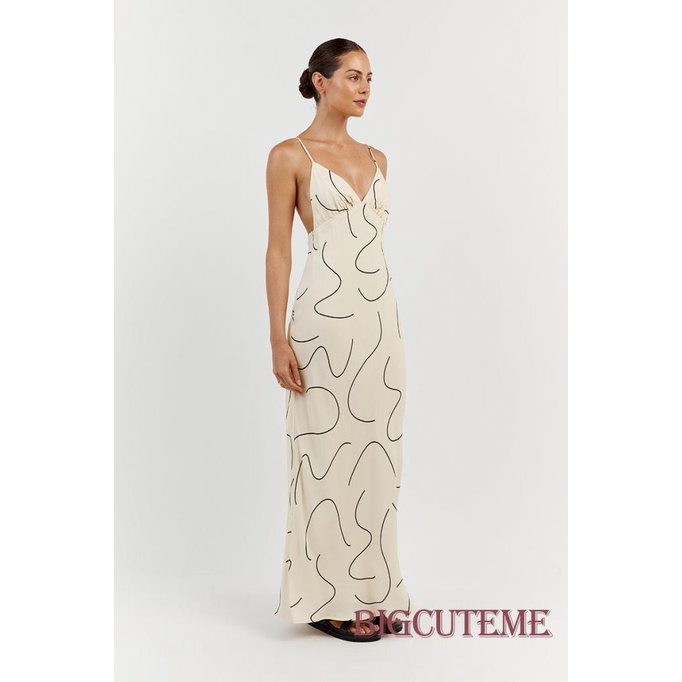 Đầm Dài Không Tay Cổ Chữ V In Họa Tiết Màu Mơ Thời Trang Xuân Hè Dành Cho Nữ