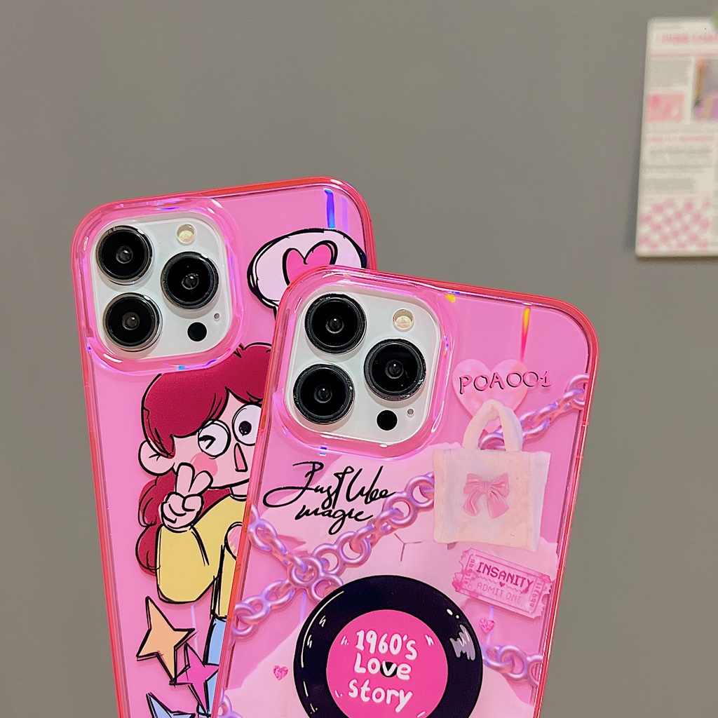 Ốp Điện Thoại Silicon Họa Tiết Hoạt Hình Cô Gái &amp; Hoa Xinh Xắn Chống Sốc Cho iPhone 14 13 12 11 Pro Max