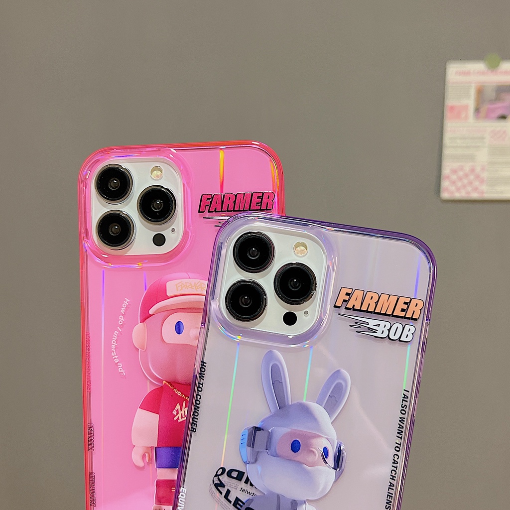Ốp Điện Thoại tpu Dẻo Màu Laser Họa Tiết Hoạt Hình Chú Thỏ &amp; Chữ Ape Cho iPhone 11 12 13 14 PRO Max