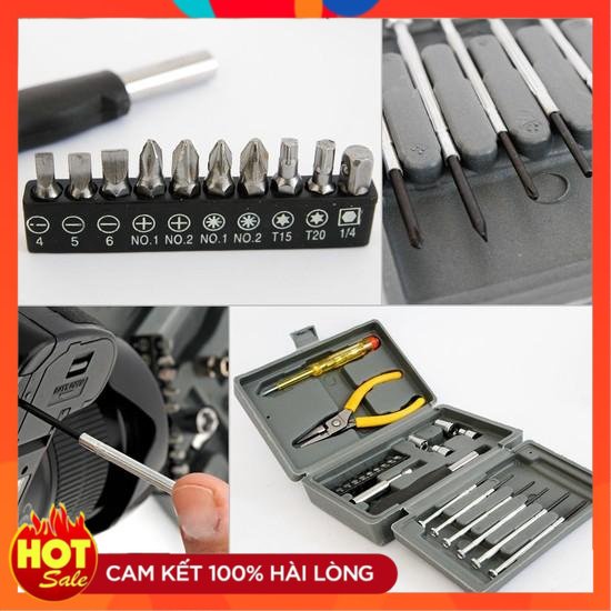 Bộ Dụng Cụ Sửa Chữa Đa Năng 24 chi tiết (01 kìm, 01 bút thử điện, 1 tua vít, 14 đầu tua vít, - Vương Anh Shop