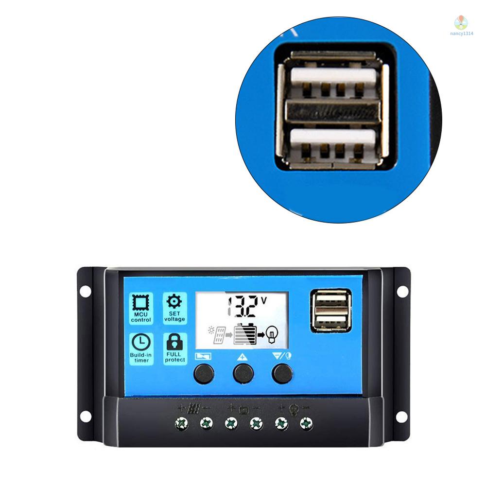 Bộ Điều Khiển Sạc Pin Năng Lượng Mặt Trời Tự Động 12V / 24V Hai Cổng USB