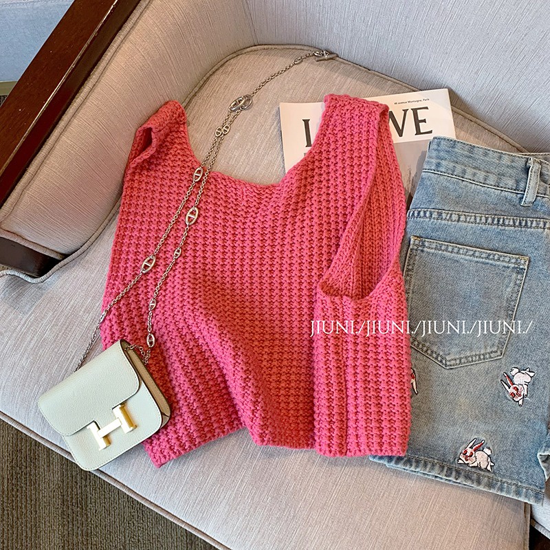 Áo Dệt Kim Sát Nách Dáng Ngắn Thời Trang Mùa Hè 2023 Mới Cho Nữ