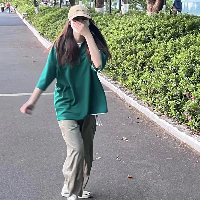 Áo polo Ngắn Tay Dáng Rộng Thiết Kế Mới Thời Trang Theo Phong Cách Vintage Dành Cho Nữ