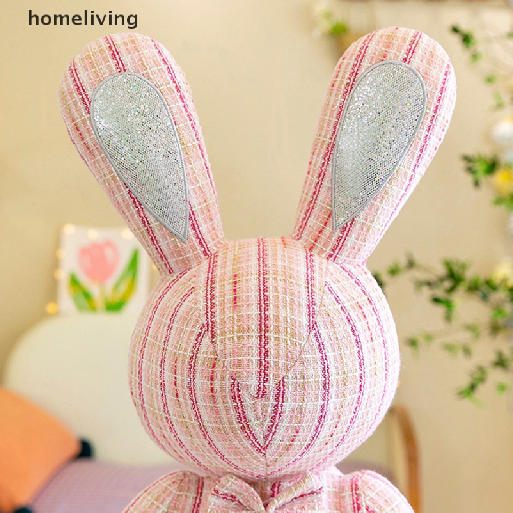 Búp Bê Thỏ Đang Ngồi 40cm Có Nơ Kim Cương Giả Với Và Không Có Đôi Mắt Vải Sọc Màu.