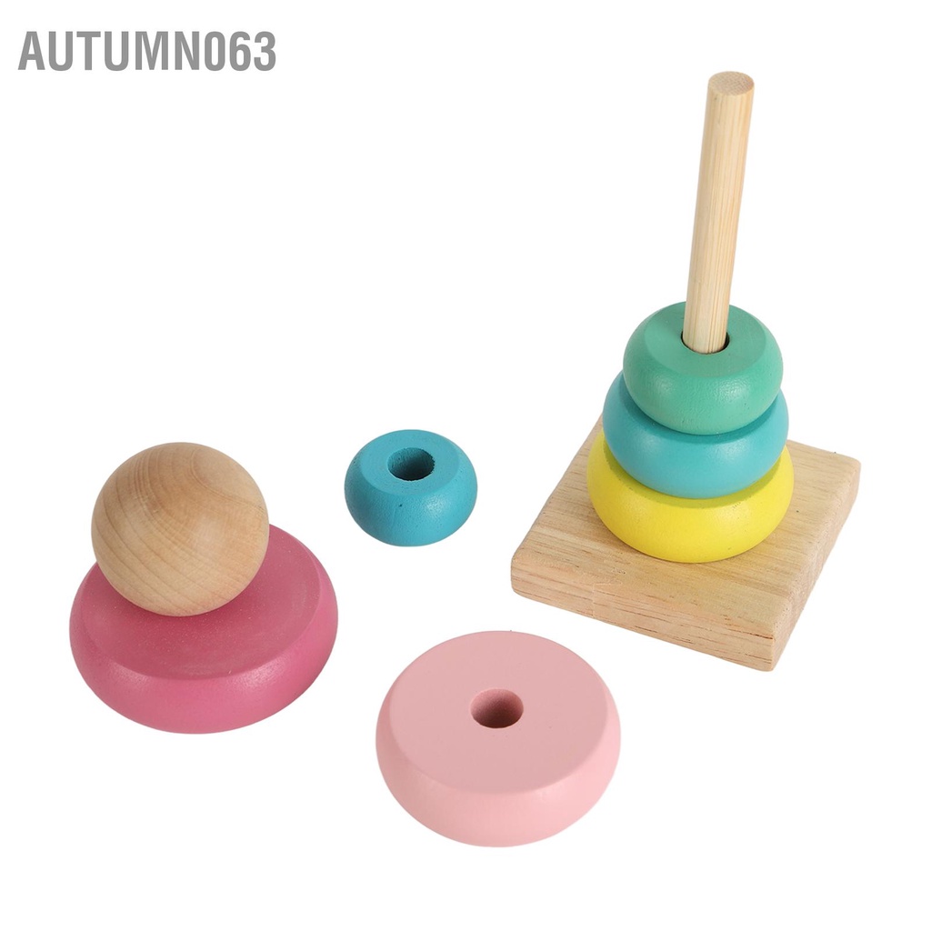 Autumn063 Đồ chơi vòng tròn xếp chồng bằng gỗ Giáo dục đầy màu sắc cho trẻ sơ sinh và mới biết đi