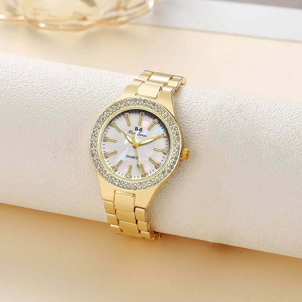 Đồng Hồ Đeo Tay Mặt Tròn Đính Đá Lấp Lánh Thời Trang Cho Nữ