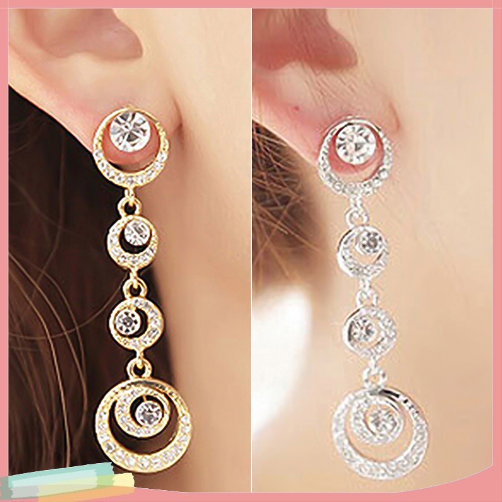 Đôi Khuyên Tai DàI HìNh VòNg TròN ĐíNh Kim Cương Giả ThờI Trang Cho Nữ