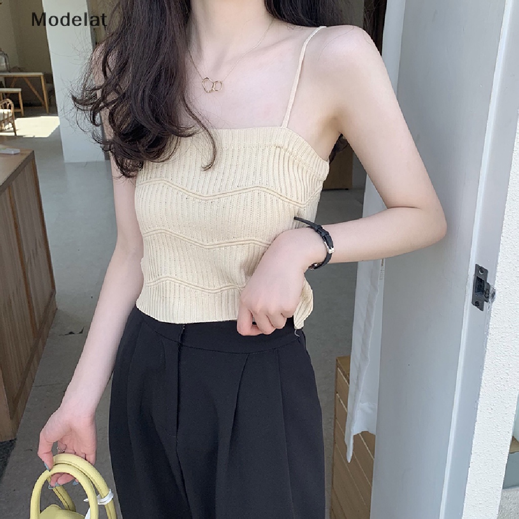 Áo Hai Dây Dệt Kim Màu Trơn Thời Trang Mùa Hè Quyến Rũ Cho Nữ