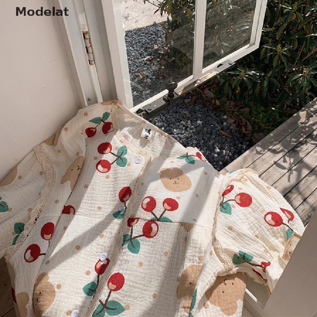 Mfc Bộ Đồ Ngủ 2 Món Tay Ngắn Cổ Bẻ In Họa Tiết Hoạt Hình Chú Gấu / Cherry Đáng Yêu Thời Trang Mùa Hè Cho Nữ