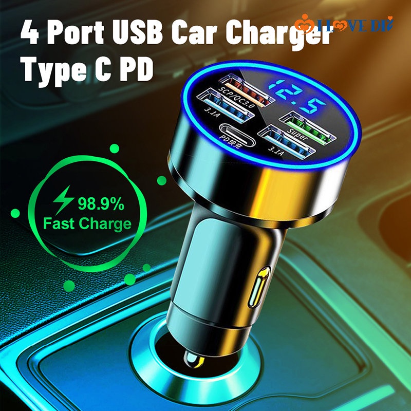 Bộ Sạc Điện Thoại / Máy Tính Bảng Nhiều Cổng USB PD Có Màn Hình Kỹ Thuật Số Siêu Nhanh Thông Dụng Tháo Rời Được Cho Xe Hơi