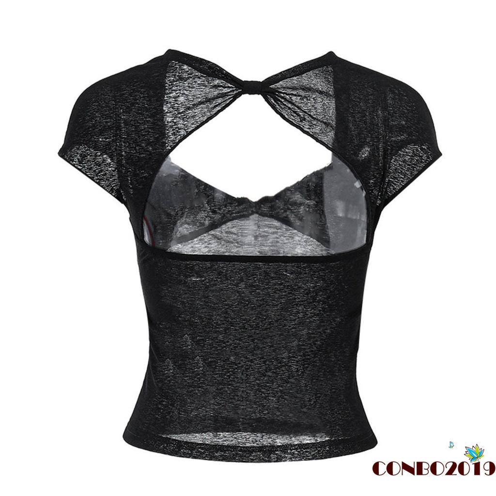Áo Thun Crop Top Tay Ngắn Cổ Chữ V Màu Đen Trơn Thời Trang Xuân Hè Cho Nữ