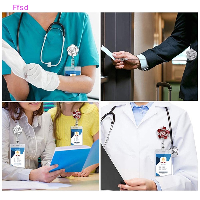 {Ffsd} Bán Chạy * Kẹp Giữ Thẻ Tên ID Hình Hoa Hồng Có Thể Thu Gọn