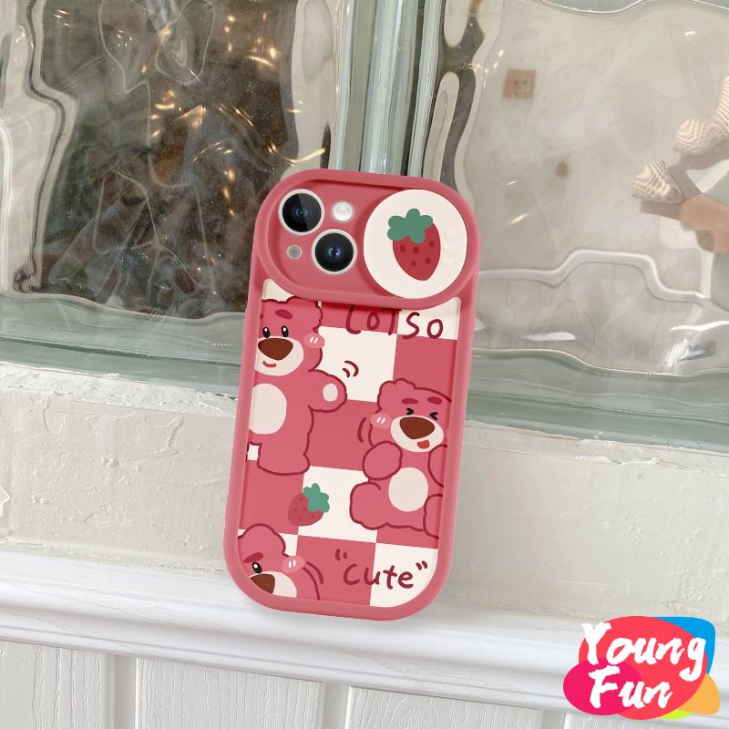 Ốp lưng Gấu dâu tây Trượt for iPhone 14 XR 13 11 12 Pro Max 8 7 6 6S Plus X Xs Max Se 2020 13 12 11